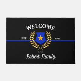 Felpudo Bienvenida a la placa de la policía de la delgada 