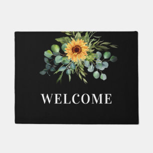 Felpudo Bienvenida a la vegetación de eucalipto de girasol