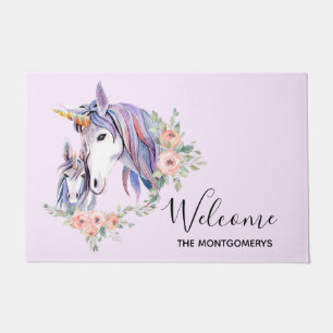 Felpudo Bienvenida a las acuarelas mágicas de unicornio y 