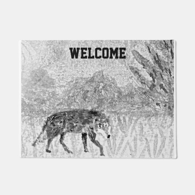 Felpudo Bienvenida a Lobo de Arte Animal Salvaje (Anverso)