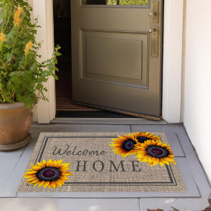 Felpudo Bienvenida a los girasoles de la familia rustica