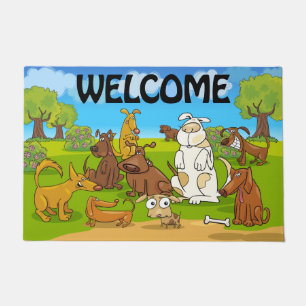 Felpudo Bienvenida a los perros con dibujos animados