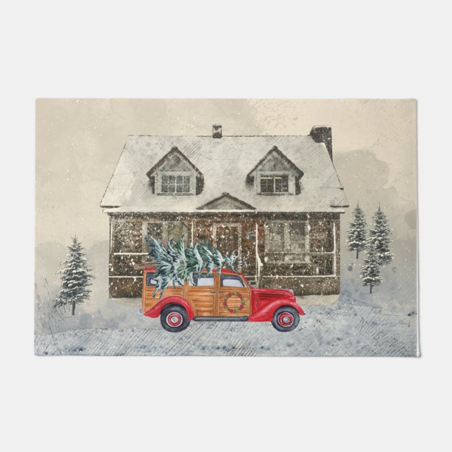 Felpudo Bienvenida a Navidades de cabinas rusticas de coch (Anverso)