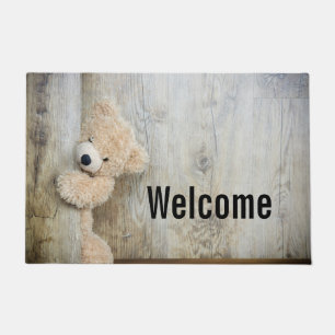 Felpudo Bienvenida a Pared De Madera Rústica De Oso Cubier