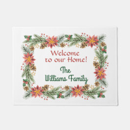 Felpudo Bienvenida a Poinsettia y el invierno de Pine Boug