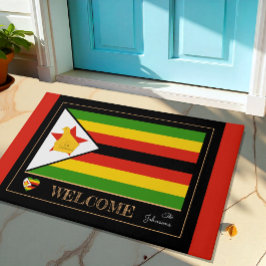 Felpudo Bienvenida a Zimbabue y casa de bandera de Zimbabu