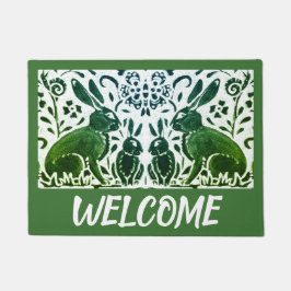 Felpudo Bienvenida al Foliage del Vintage Green White Rabb