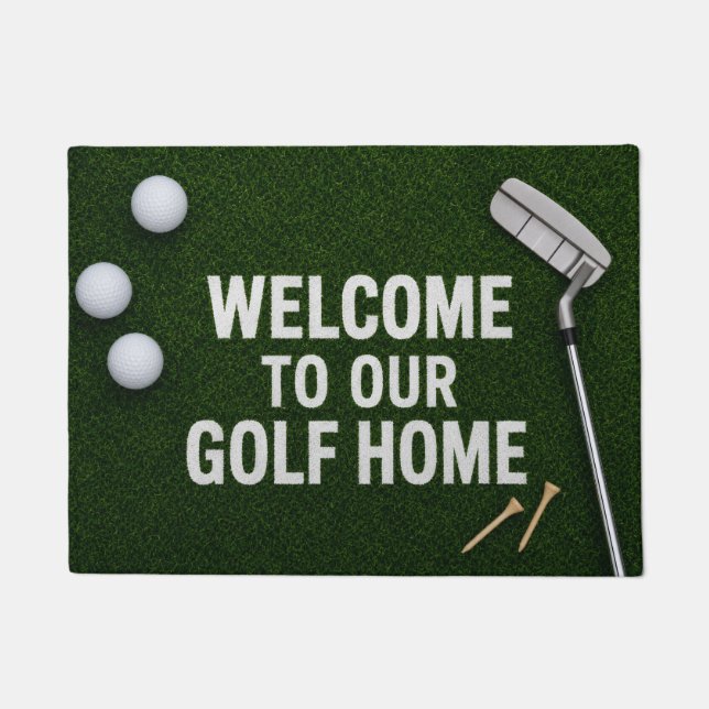 Felpudo Bienvenida al golf con pelota y tee de golf (Anverso)