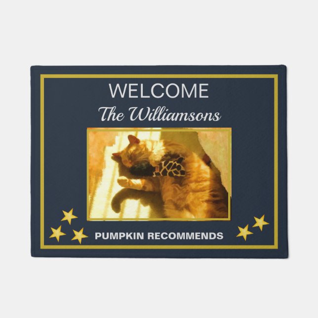 Felpudo Bienvenida al Mascota de fotografía personalizado  (Anverso)