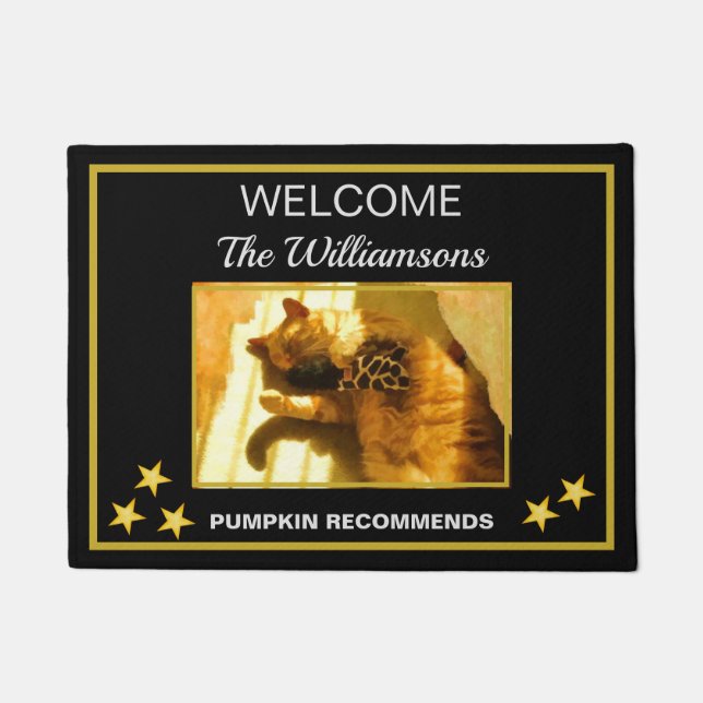 Felpudo Bienvenida al Mascota de fotografía personalizado  (Anverso)