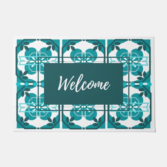 Felpudo Bienvenida Azulejos Turquesa Tile (Anverso)