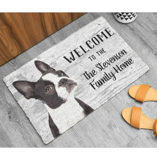 Felpudo Bienvenida Boston Terrier Dog Animal Nombre de la