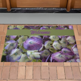 Felpudo Bienvenida botánica morada y crema Hydrangea