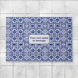 Felpudo Bienvenida con baldosas azules y blancas de los Pa