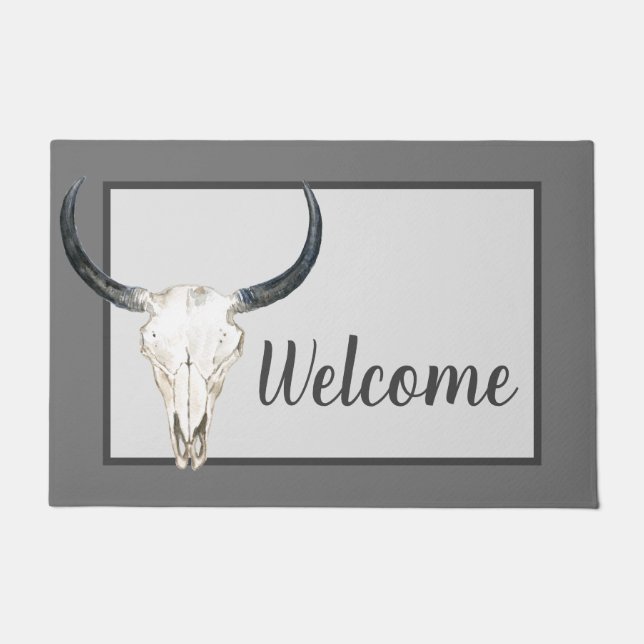 Felpudo Bienvenida Cráneo de Longhorn (Anverso)