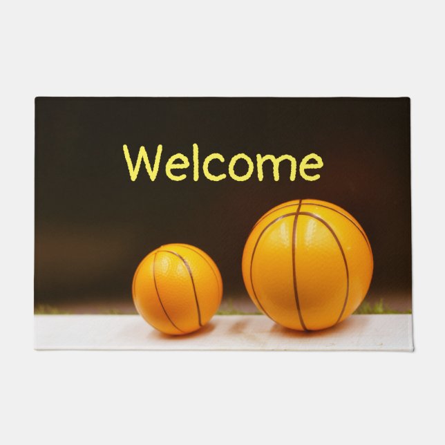 Felpudo Bienvenida de baloncesto con dos balones de balonc (Anverso)