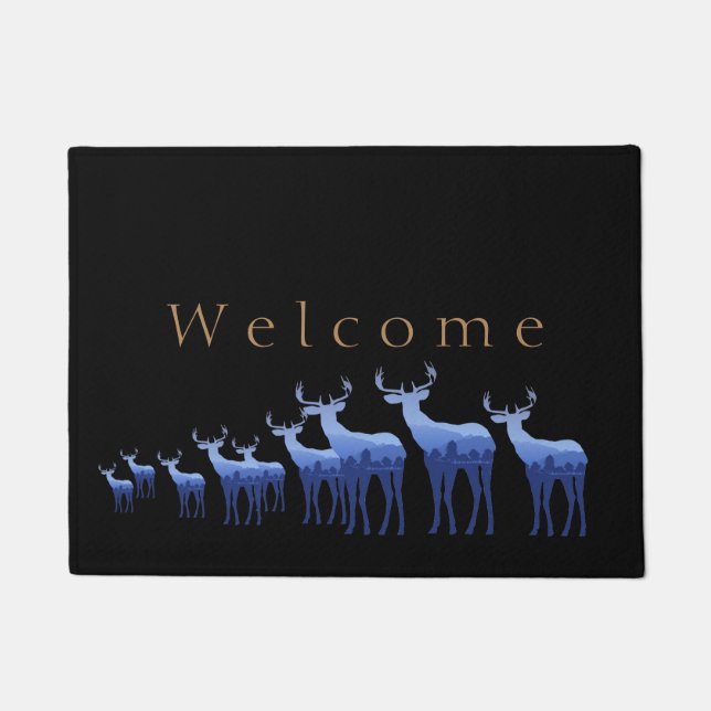 Felpudo Bienvenida de ciervos/avestruces Doormat-Blue (Anverso)