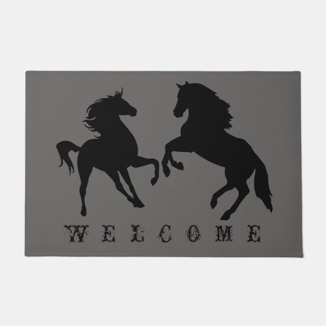 Felpudo Bienvenida de Doormat de la pareja de caballos - E (Anverso)