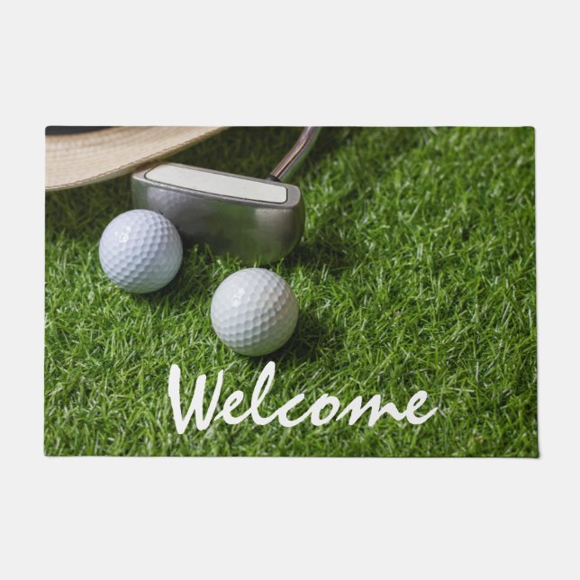 Felpudo Bienvenida de golf con baloncesto de golf (Anverso)