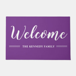 Felpudo Bienvenida De La Familia Púrpura Y Blanca