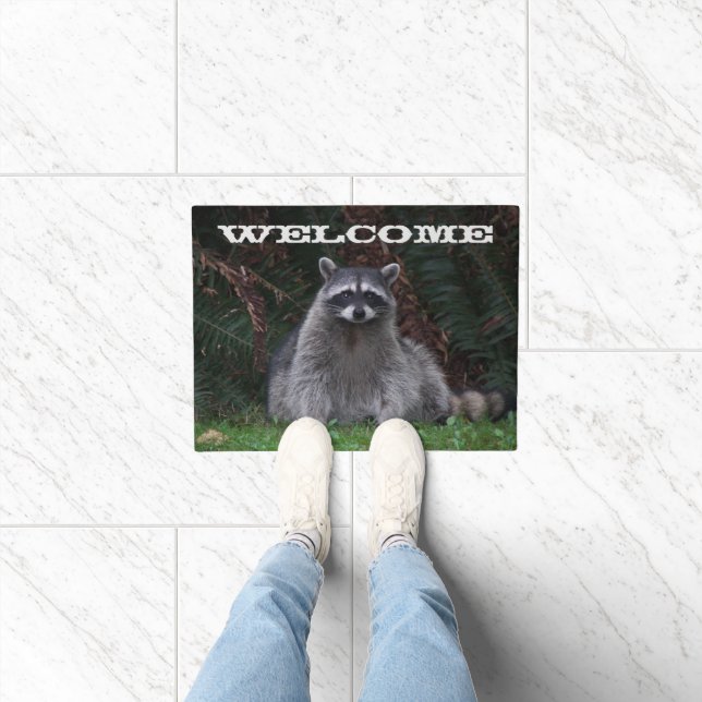 Felpudo Bienvenida de la foto de Cute Forest Raccoon (Interior)