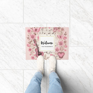 Felpudo Bienvenida de Music Notes y Flowers Retro Style