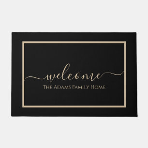 Felpudo bienvenida de nombre de familia de script elegante