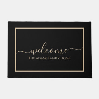 Felpudo bienvenida de nombre de familia de script elegante