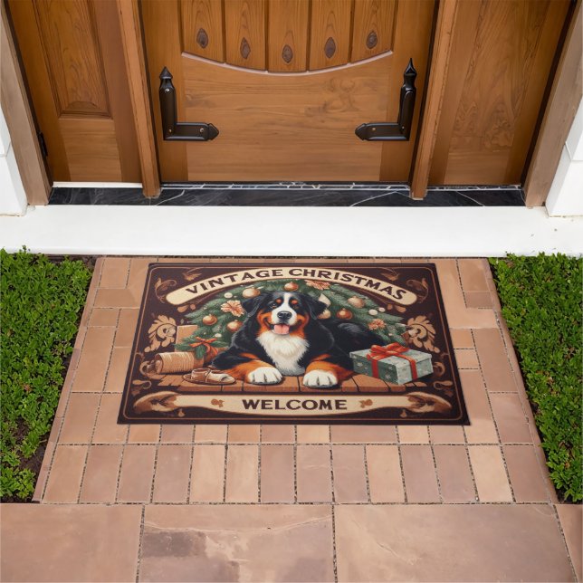 Felpudo Bienvenida de perro de montaña Bernese de Navidad  (Exterior)
