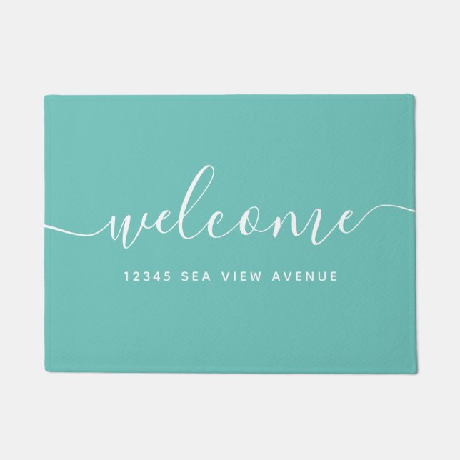 Felpudo Bienvenida de propiedad de script de caligrafía de (Anverso)