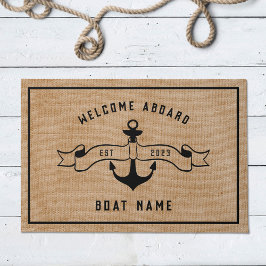 Felpudo Bienvenida del Ancla Náutica a bordo Burlap y negr
