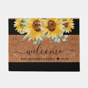 Felpudo Bienvenida del girasol de la familia Rustic Coir