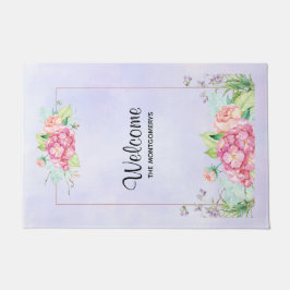 Felpudo Bienvenida del marco floral de color acuático rosa