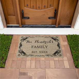 Felpudo Bienvenida del nombre de la familia Rustic Vintage