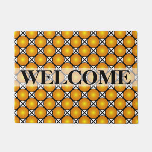 Felpudo Bienvenida del patrón blanco negro con puntos dora