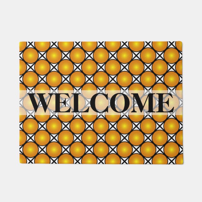 Felpudo Bienvenida del patrón blanco negro con puntos dora (Anverso)