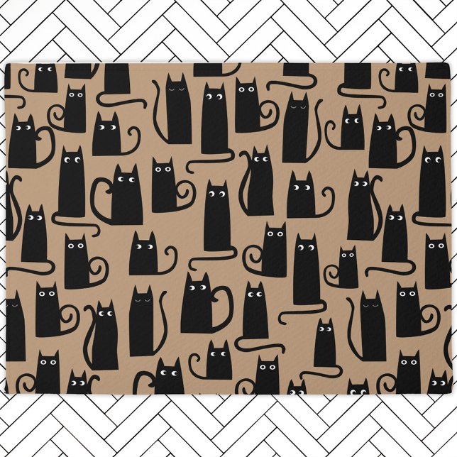 Felpudo Bienvenida del patrón de gato negro (Fun black kitty cat pattern welcome doormat for animal lovers)