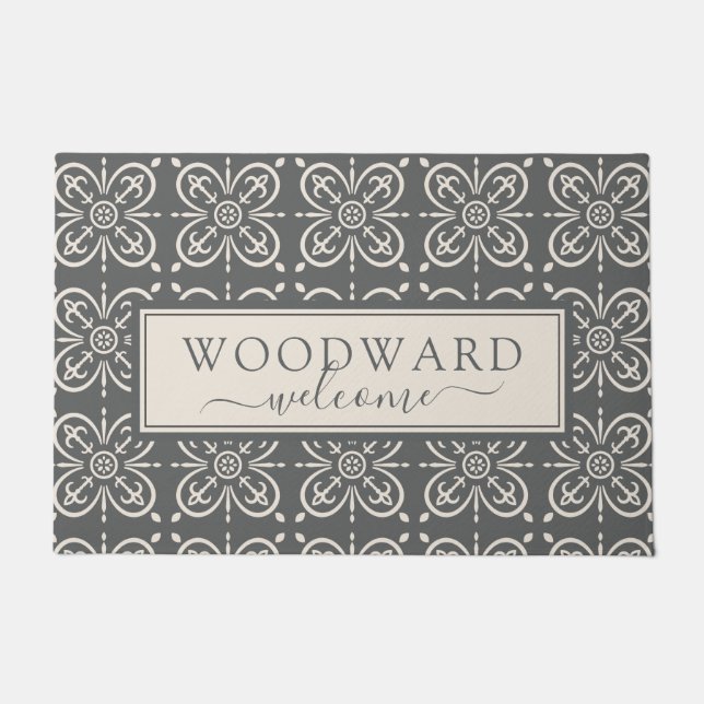 Felpudo Bienvenida del patrón de mosaico geométrico person (Anverso)