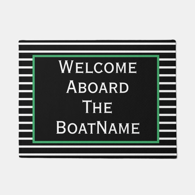 Felpudo Bienvenida en blanco, negro y verde a bordo del ba (Anverso)