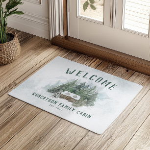Felpudo Bienvenida Familia Cabaña Bosque Rústico de Pino