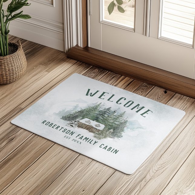 Felpudo Bienvenida Familia Cabaña Bosque Rústico de Pino (Subido por el creador)