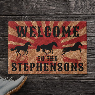 Felpudo Bienvenida Familia de Caballos Western Rústico