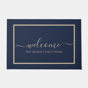 Felpudo Bienvenida familia elegante en taupe navy