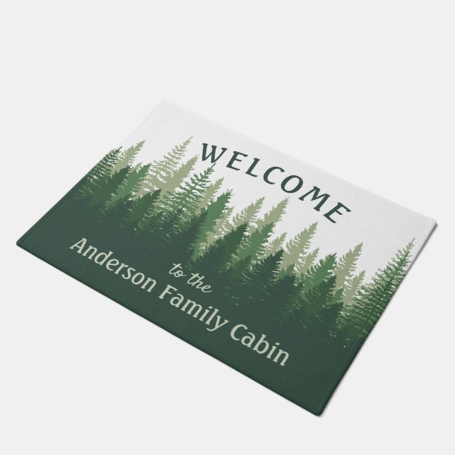 Felpudo Bienvenida Familia Nombre Bosque de Pinos de Cabin (Angular)