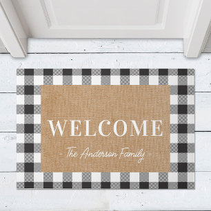 Felpudo Bienvenida familia nombre Plaid Búfalo Cabaña Mode