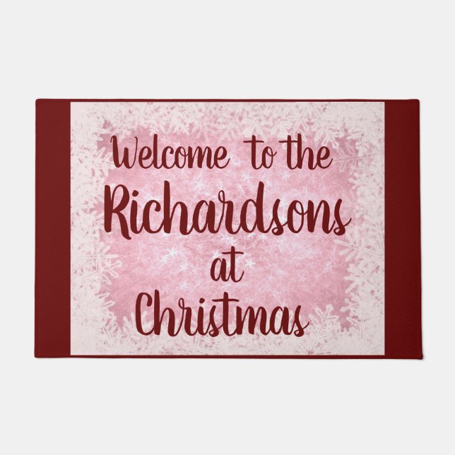 Felpudo Bienvenida familiar personalizada con heladas roja (Anverso)