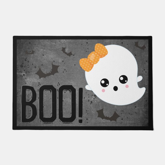 Felpudo Bienvenida fantasma Kawaii de Halloween (Anverso)
