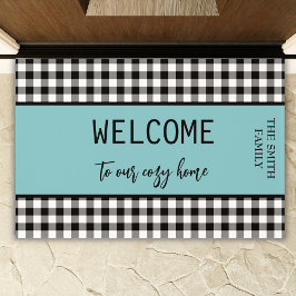 Felpudo Bienvenida Farmhouse Black Buffalo Plaid -Verde az