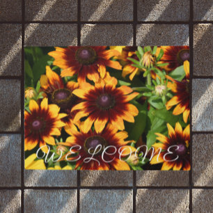 Felpudo Bienvenida floral amarilla y bronce Rudbeckias