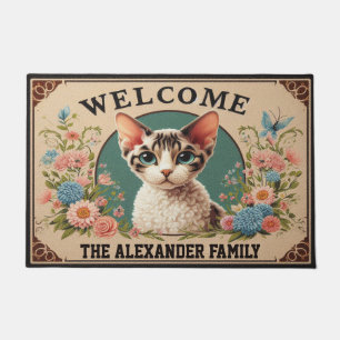 Felpudo Bienvenida floral con estilo Devon Rex Cat